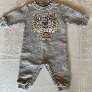 Kenzo Grey Baby Tiger Embroidered One-Piece Footie